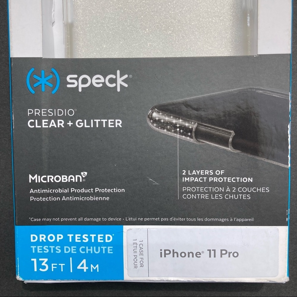 Speck Presidio Clear + Glitter Case For iPhone 11 Pro Antimicrobial Open Box - Picture 3 of 5